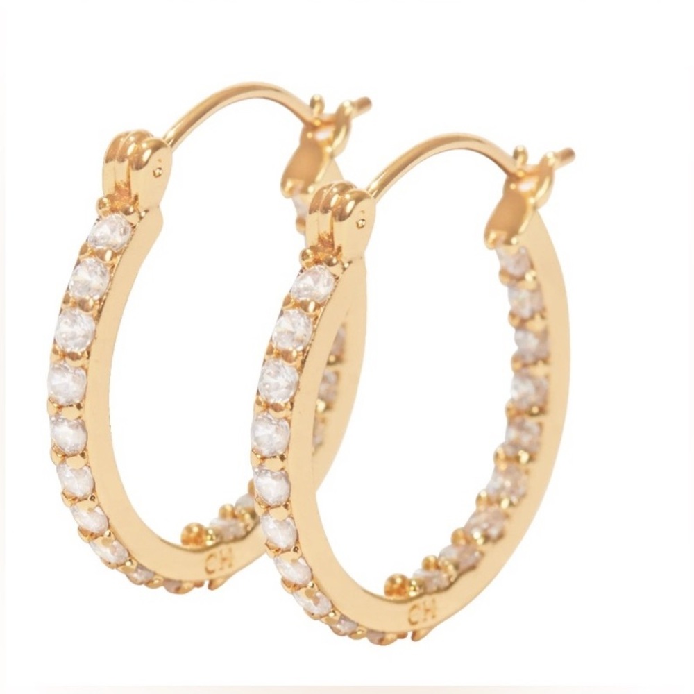 NEW earrings, gold plated w/clear CZ stones. Crystal Haze (CH) stamped. - Picture 1 of 6